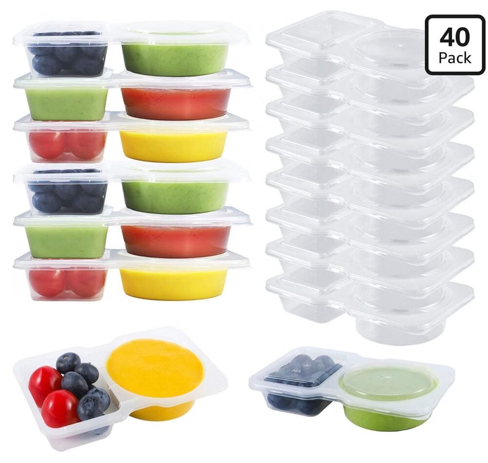 40‑Pack Dual‑Compartment Condiment Containers – Leak‑Resistant Sauce Cups